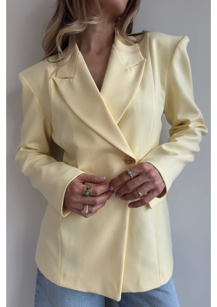 Sarı Belden Oturtmalı Premium Blazer Ceket