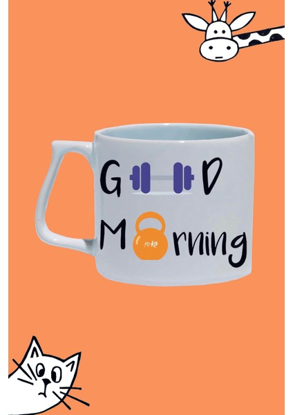 Good Mornıng Gym Fıtness Sabah Sporu Tasarım Baskılı Beyaz Lüks Sap Kupa Bardak