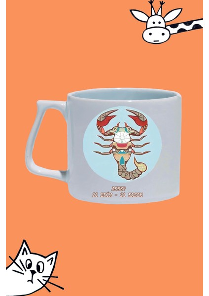 Akrep 21 Ekim - 21 Kasım Astroloji Burç Tasarım Baskılı Beyaz Lüks Sap Kupa Bardak