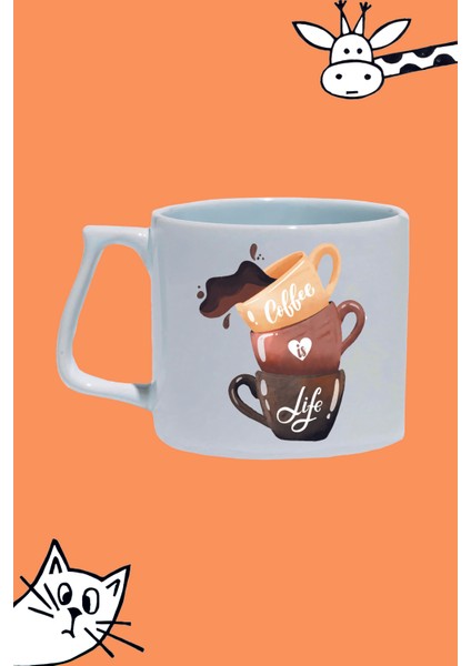 Kahveyi Hayttır Coffee Is Lıfe Tasarım Baskılı Beyaz Lüks Sap Kupa Bardak
