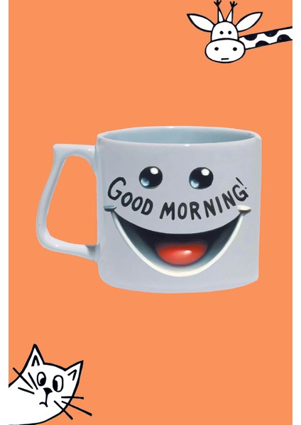 Emoji Gülücük Smile Good Mornıng! Günaydın Tasarım Baskılı Beyaz Lüks Sap Kupa Bardak