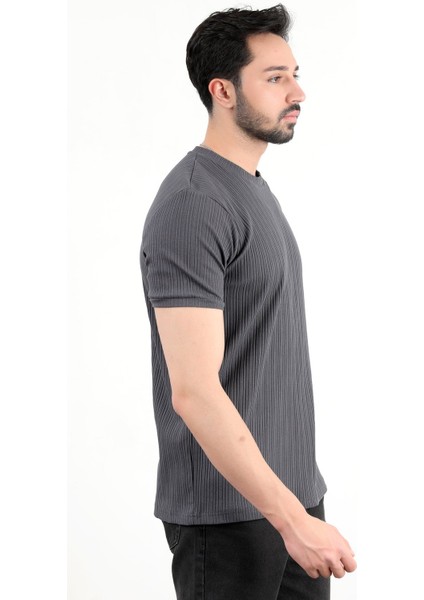 Erkek Bisiklet Yaka Kaşkorse T-Shirt Antrasit - 25Y 3011