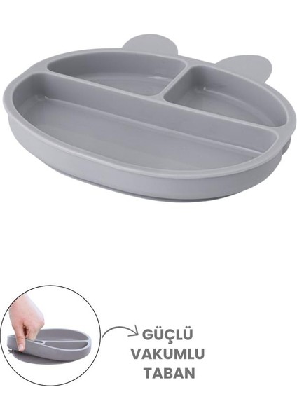 3 Gözlü Silikon Mama Tabağı, Vakum Tabanlı Bebek Çocuk Porsiyon Tabak Gıda Sertifikalı modelleri