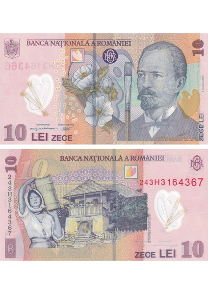 Romanya, 10 Lei, (2018) Çil Eski Yabancı Polimer Para