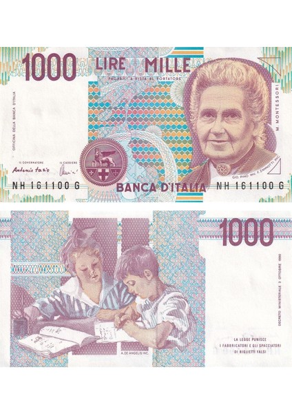 Italya, 1.000 Lire (1990) P#114C Çil Yabancı Eski Kağıt Para