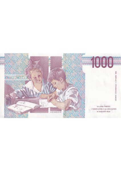 Italya, 1.000 Lire (1990) P#114C Çil Yabancı Eski Kağıt Para