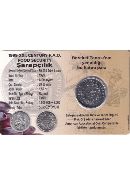 50.000 Lira (1999) F.a.o. “şarapçılık” Çil Hatıra Para