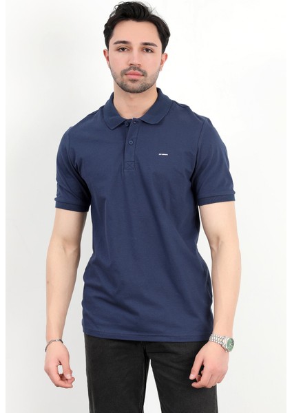Erkek Polo Yaka Marka Baskılı Pamuklu T-Shirt Lacivert - 25Y 2061 indirimleri
