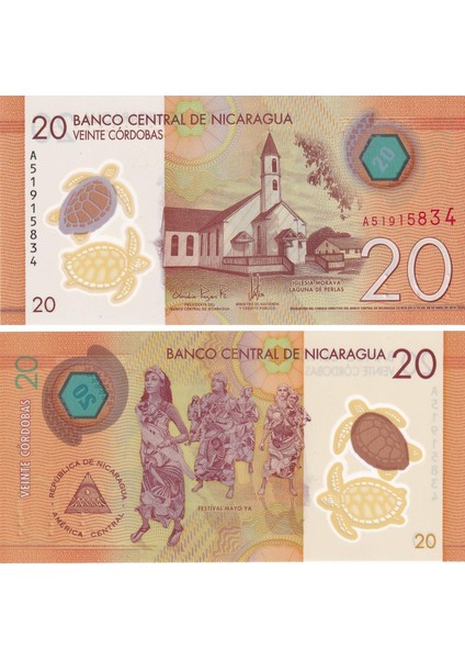 Nikaragua, 20 Kordoba (2019) Çil Eski Yabancı Polimer Para