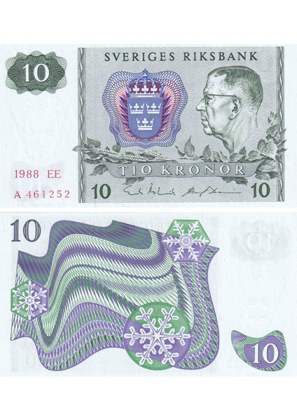 Isveç, 10 Kron (1988) P#52 Çil Yabancı Eski Kağıt Para