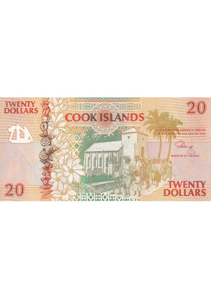 Cook Adaları, 20 Dolar (1992) P#9 Çil Eski Yabancı Kağıt Para
