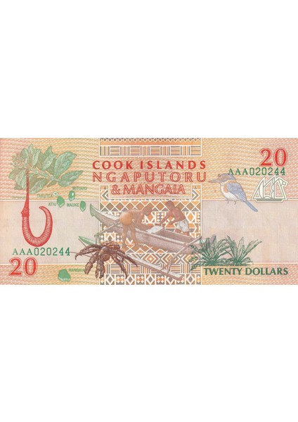 Cook Adaları, 20 Dolar (1992) P#9 Çil Eski Yabancı Kağıt Para