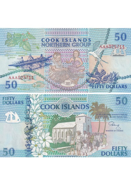Cook Adaları, 50 Dolar (1992) P#10 Çil Eski Yabancı Kağıt Para