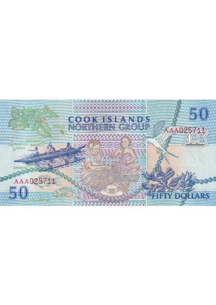 Cook Adaları, 50 Dolar (1992) P#10 Çil Eski Yabancı Kağıt Para