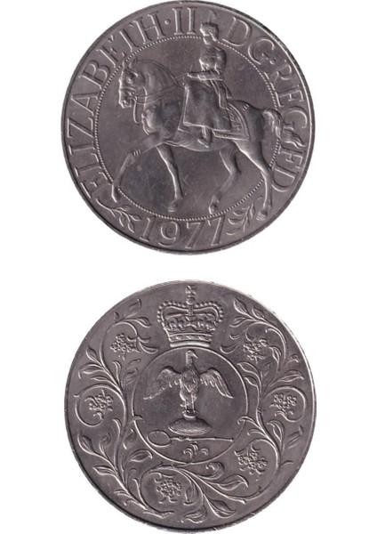 Ingiltere, 25 Pence (1977) "saltanatın Gümüş Jübilesi" Çil Eski Yabancı Hatıra Madeni Para