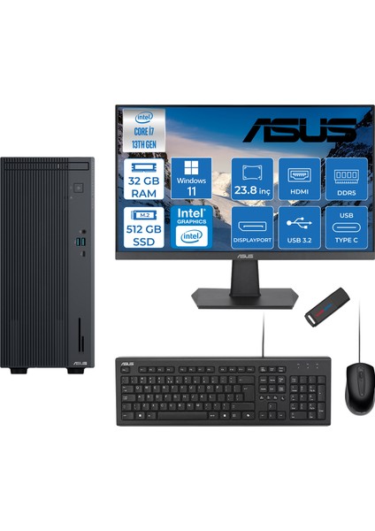Expertcenter P500MV Intel Core I7-13620H 32GB Ddr5 512GB SSD WIN11PRO 100Hz 23.8 IPS Mon. Minitower Masaüstü Bilgisayar WB7136216512B0DW12+Zettausbbellek