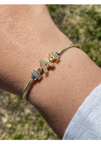 A Harfi Harf Bileklik Zirkon Taşlı Altın Renk