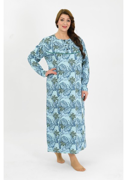 Kadın Büyük Beden Uzun Kol Mavi Anne Gecelik 1378 fiyatları