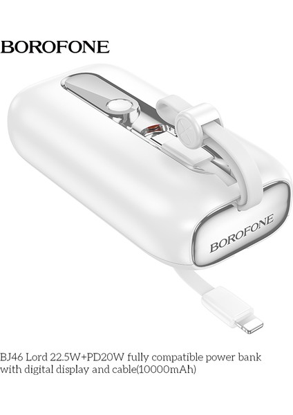Powerbank iPhone ile Uyumlu 10000MAH LED Ekranlı Kompak ve Hafif Mini Güç Bankası Lightning Type-C
