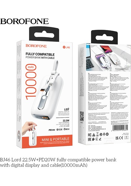 Powerbank iPhone ile Uyumlu 10000MAH LED Ekranlı Kompak ve Hafif Mini Güç Bankası Lightning Type-C