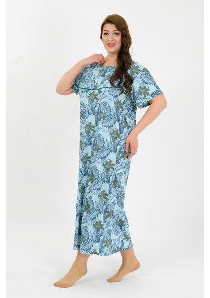 Kadın Büyük Beden Kısa Kol Mavi Anne Gecelik 1377 fiyatları