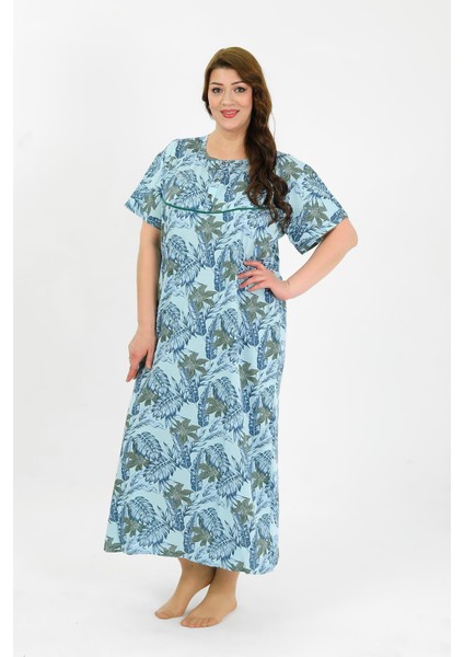 Kadın Büyük Beden Kısa Kol Mavi Anne Gecelik 1377 modelleri