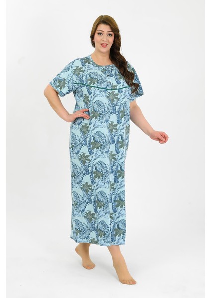 Kadın Büyük Beden Kısa Kol Mavi Anne Gecelik 1377 indirimleri