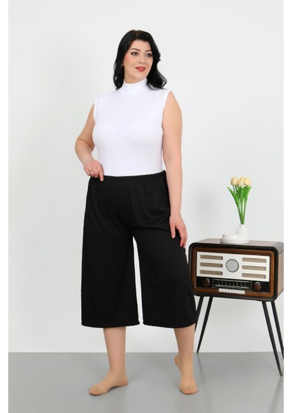 Kadın Büyük Beden Bürümcük Kapri 27561SIYAH
