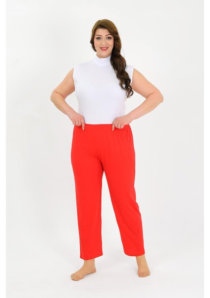 Kadın Pamuklu Büyük Beden Alt Pijama Kırmızı 27560