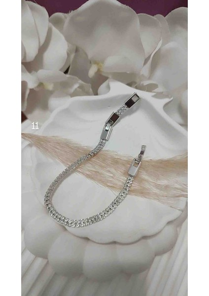 Çelik Su Yolu Bileklik Iki Sıra Zirkon Taşlı