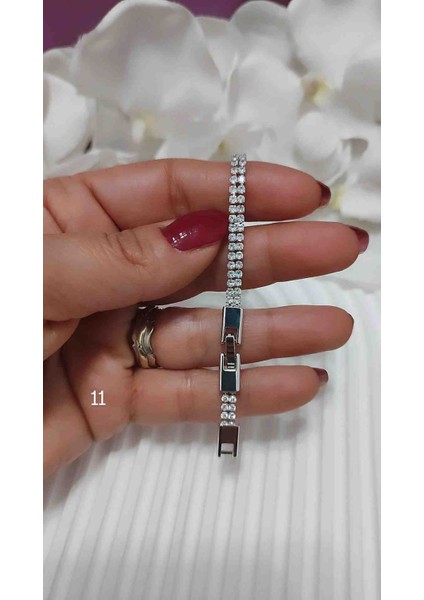 Çelik Su Yolu Bileklik Iki Sıra Zirkon Taşlı modelleri