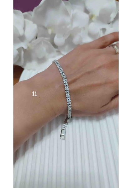 Çelik Su Yolu Bileklik Iki Sıra Zirkon Taşlı fırsatları