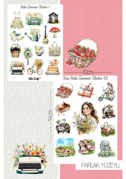Hello Summer Temalı Parlak Sticker 01-02 Ajanda Planlayıcı Bullet Journal Için Uygundur