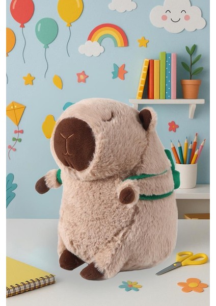 Sevimli Kapibara Kaplumbağa Oturan Sırt Çantalı Peluş Oyuncak 33CM