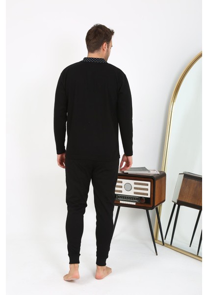 Erkek Polo Yaka Uzun Kol Penye Pijama Takımı Siyah 6864 fırsatları