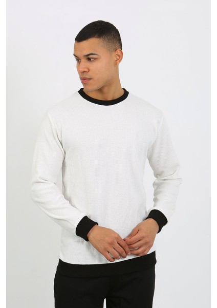 Erkek Uzun Kol Manşetli Paça Penye Pijama Takımı 6870 Beyaz fiyatları