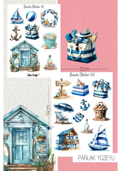 Beach Temalı Parlak Sticker 01-02 Ajanda Planlayıcı Bullet Journal Için Uygundur
