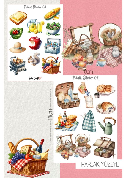 Piknik Temalı Parlak Sticker 03-04 Ajanda Planlayıcı Bullet Journal Için Uygundur