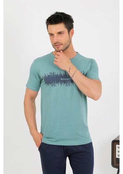Erkek Pamuk Kısa Kol Pijama Takım Suyeşili 6875