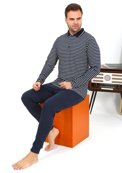Erkek Polo Yaka Uzun Kol Penye Pijama Takımı Lacivert 6864 fiyatları