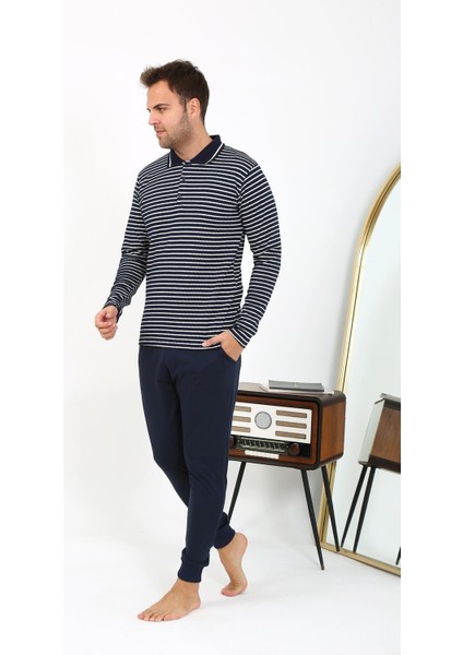 Erkek Polo Yaka Uzun Kol Penye Pijama Takımı Lacivert 6864 indirimleri