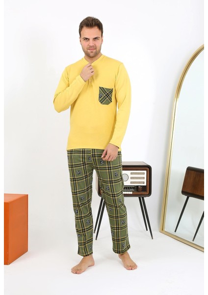 Erkek Uzun Kol Penye Sarı Pijama Takımı 6861