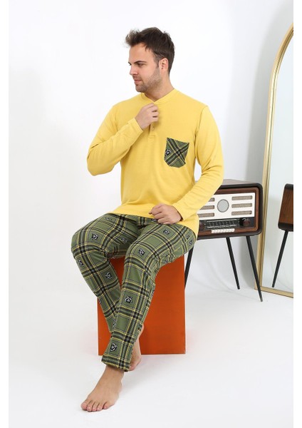Erkek Uzun Kol Penye Sarı Pijama Takımı 6861