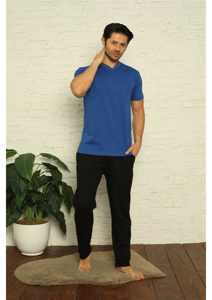 Erkek Sax V Yaka 3'lü Pijama Takım 6822