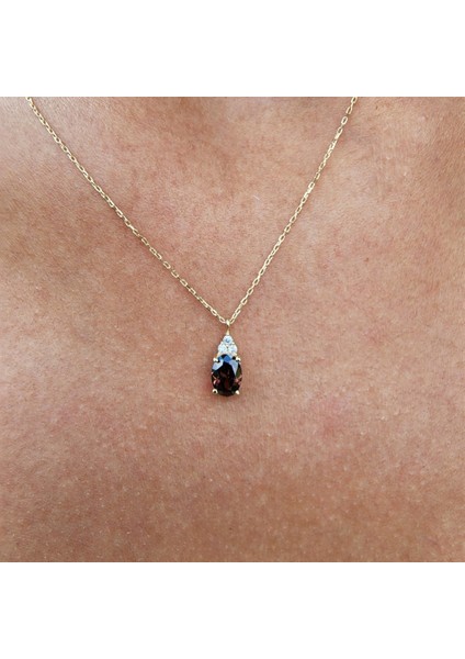 Gümüş Kolye - 1.10 Ct Brown (Smoky)Taşlı 0,15CT Pırlanta(Signty) Taşlı Minimal Tasarım Hediye Tarz 925 Gümüş Kolye