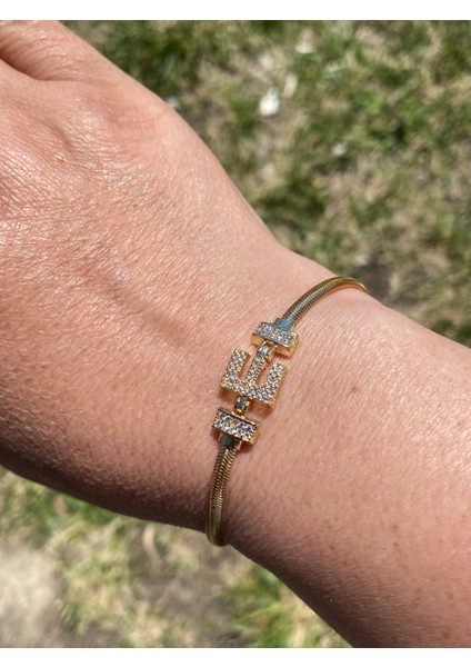 E Harfi Harf Bileklik Zirkon Taşlı Altın Renk fiyatları