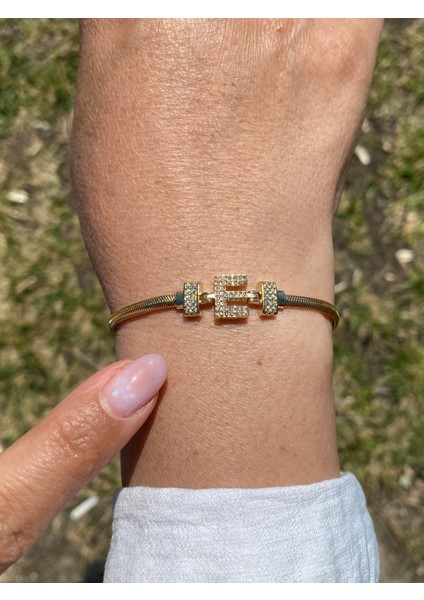 E Harfi Harf Bileklik Zirkon Taşlı Altın Renk fırsatları