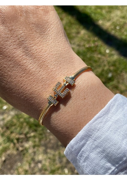 E Harfi Harf Bileklik Zirkon Taşlı Altın Renk indirimleri