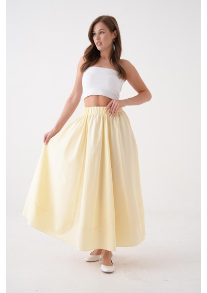 Sarı Poplin Beli Lastikli Uzun Etek 27321
