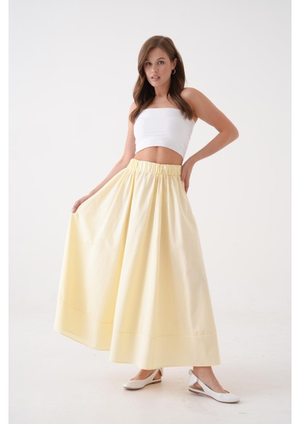 Sarı Poplin Beli Lastikli Uzun Etek 27321